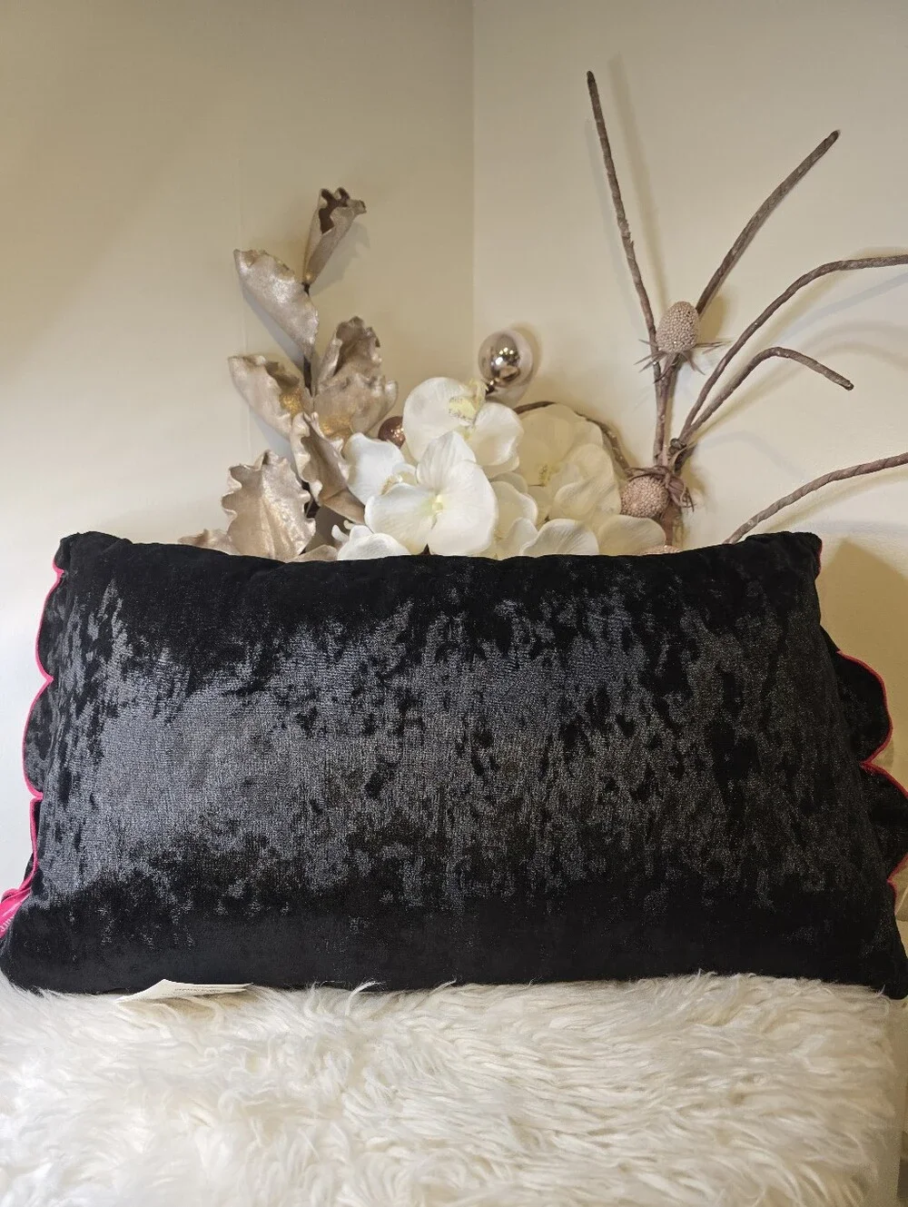 Juicy Couture  Velour hot pink Accent Decor Pillow Approximately 21” x 11” x 7”